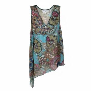 Pretty Angel | Boho Abstract Asymmetrical Tunic Top| Size Large